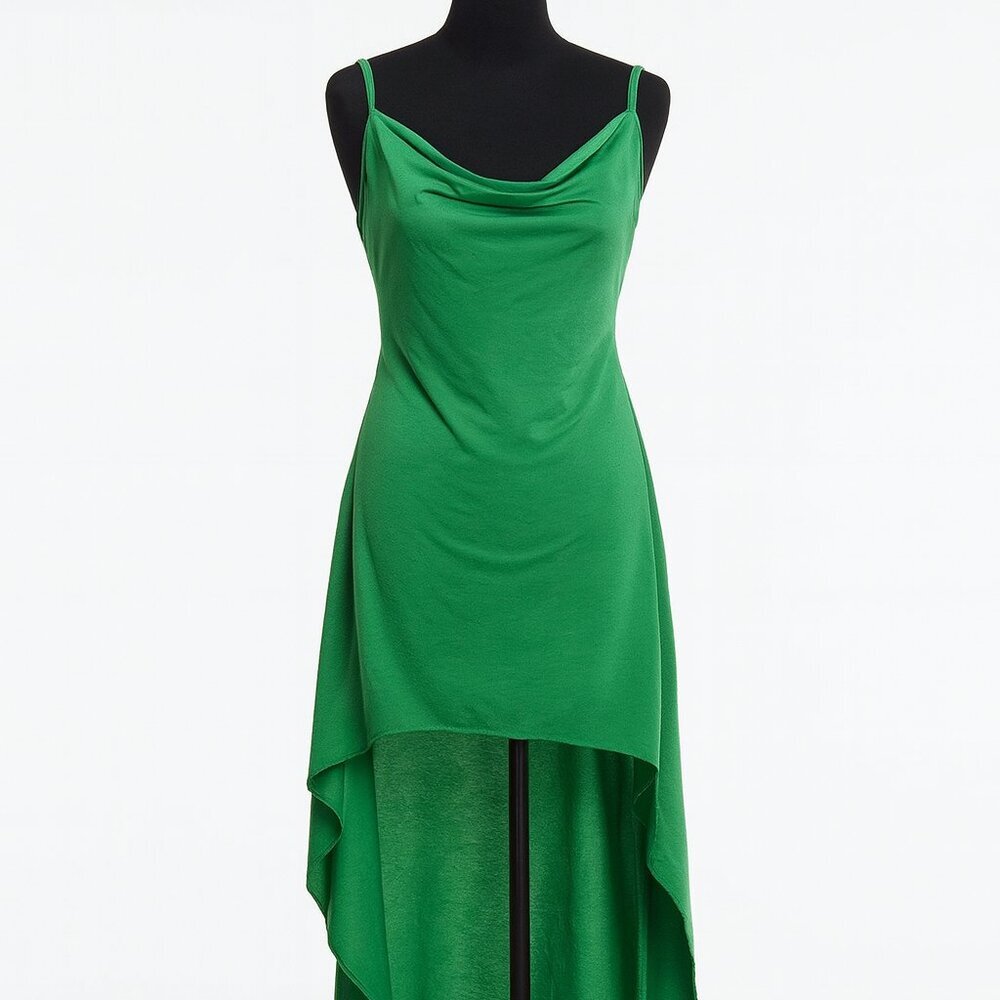 NWT Almost Famous Vibrant Green Cowl Neck High-Low Dress XL